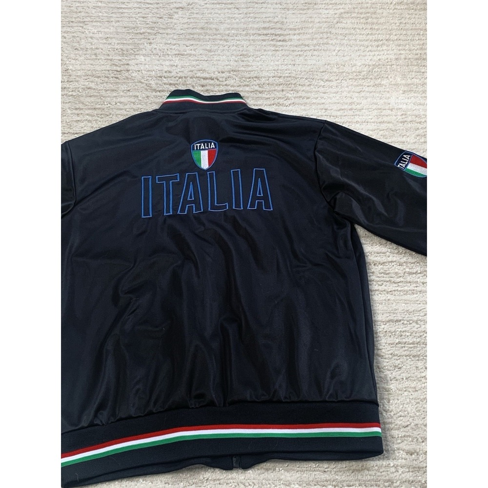 Italia Mens L Black Soccer Track Jacket Italy Crest Full Zip Warm Up NWOT Retro - Picture 7 of 13